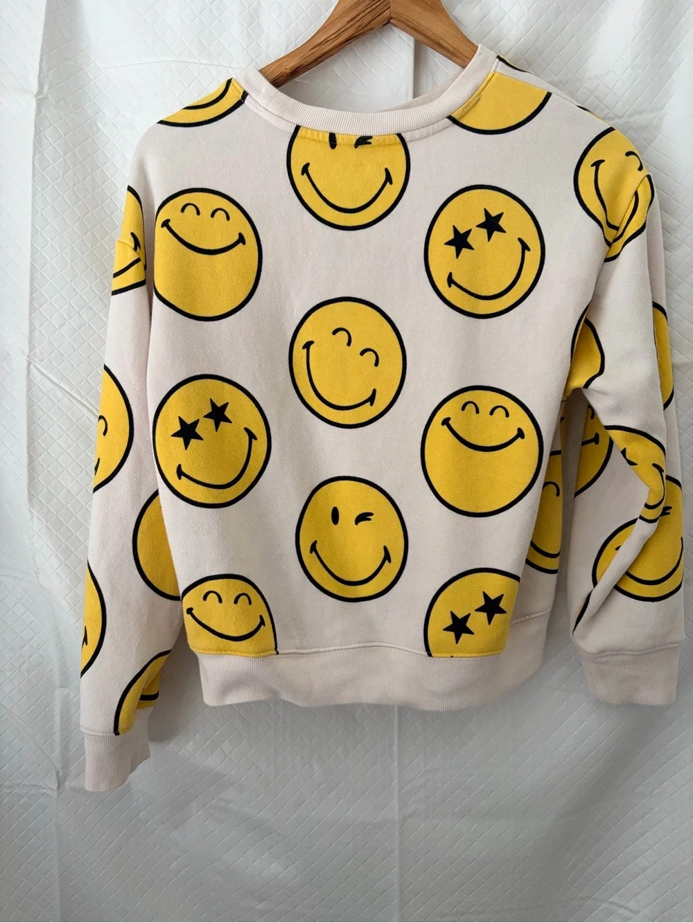 GAP Cream Crewneck with Yellow Smiley Print